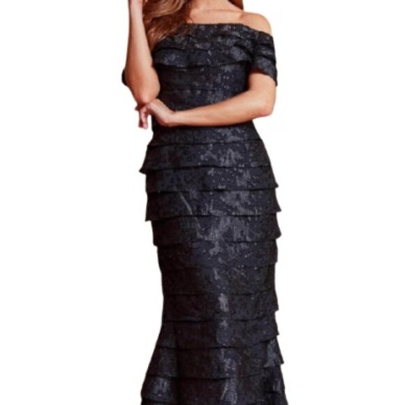 NWT Jovani 23890 Brocade Evening Dress Black Size 6 - Picture 1 of 6